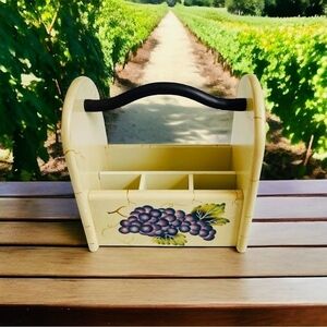 Vintage Handcrafted Ceramic Caddy Grape Design Utensil Holder Caddy Organizer